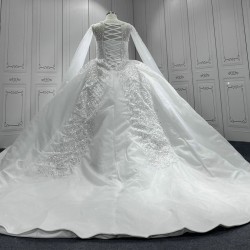 Cape Sleeve Wedding Dresses Long Sleeves Crystal Bridal Dresses Floor Length Wedding Gowns