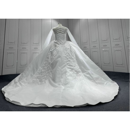 Cape Sleeve Wedding Dresses Long Sleeves Crystal Bridal Dresses Floor Length Wedding Gowns