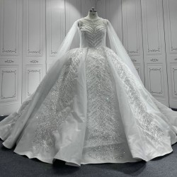 Cape Sleeve Wedding Dresses Long Sleeves Crystal Bridal Dresses Floor Length Wedding Gowns