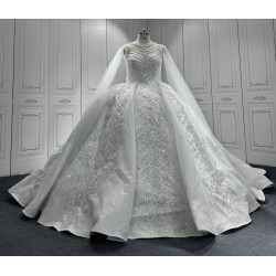 Cape Sleeve Wedding Dresses Long Sleeves Crystal Bridal Dresses Floor Length Wedding Gowns