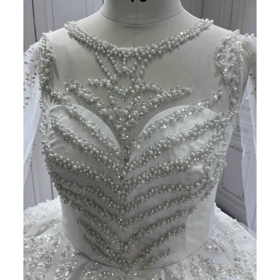 Cape Sleeve Wedding Dresses Long Sleeves Crystal Bridal Dresses Floor Length Wedding Gowns