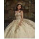 2024 Champagne Quinceanera Dresses Sweetheart Neck Ball Gown Princess Dress Lace Appliques Sweet 15 Prom Party Dress