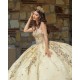 2024 Champagne Quinceanera Dresses Sweetheart Neck Ball Gown Princess Dress Lace Appliques Sweet 15 Prom Party Dress