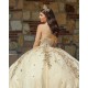 2024 Champagne Quinceanera Dresses Sweetheart Neck Ball Gown Princess Dress Lace Appliques Sweet 15 Prom Party Dress