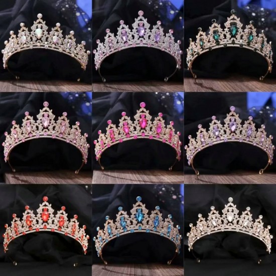 Colorful Baroque Colorful Crystal Crown Royal Bridal Wedding Rhinestone Tiara Princess High Quality Bridal Jewelry Headpiece