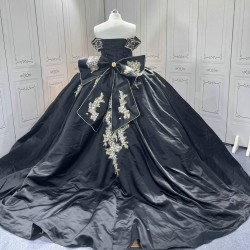 Crystal Black Quinceanera Dresses Sweetheart Off the Shoulder Vestidos De 15 Anos Quinceanera Custom Made With Bow