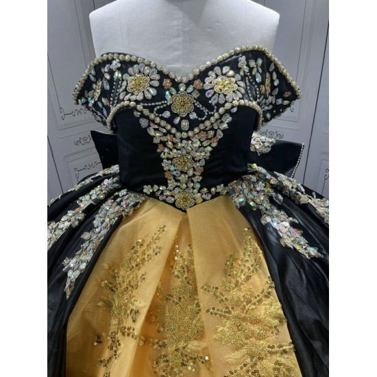 Crystal Black Quinceanera Dresses Sweetheart Off the Shoulder Vestidos De 15 Anos Quinceanera Custom Made With Bow