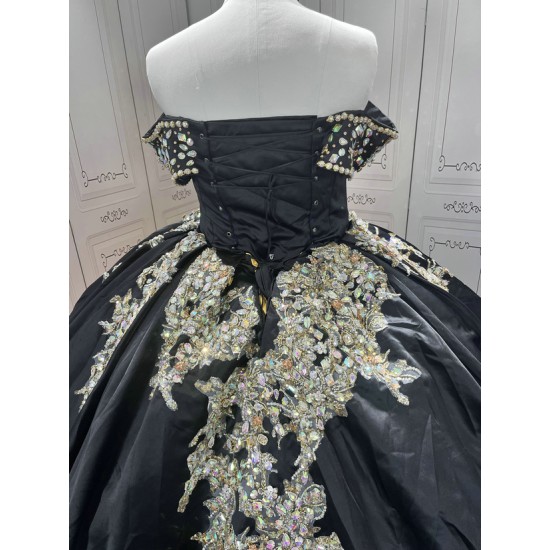 Crystal Black Quinceanera Dresses Sweetheart Off the Shoulder Vestidos De 15 Anos Quinceanera Custom Made With Bow