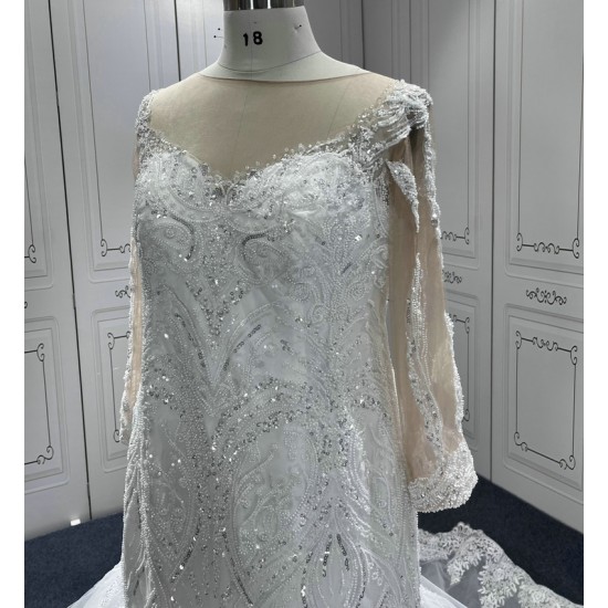 Custom Made Long Sleeves Wedding Dresses Lace Up Back Robe de mariee Vestido de Noiva Ball Gown Plus Size