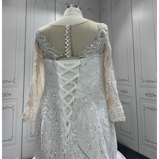 Custom Made Long Sleeves Wedding Dresses Lace Up Back Robe de mariee Vestido de Noiva Ball Gown Plus Size