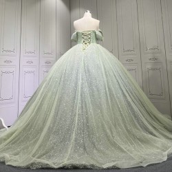 Customized 2024 Sage Green Princess Ball Gown Quinceanera Dress Sequins Beaded Birthday Party Sweet 15 Vestidos De 15 Anos