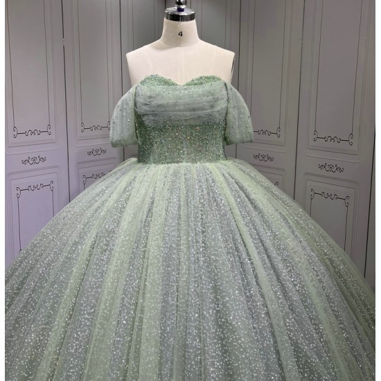 Customized 2024 Sage Green Princess Ball Gown Quinceanera Dress Sequins Beaded Birthday Party Sweet 15 Vestidos De 15 Anos