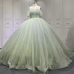 Customized 2024 Sage Green Princess Ball Gown Quinceanera Dress Sequins Beaded Birthday Party Sweet 15 Vestidos De 15 Anos