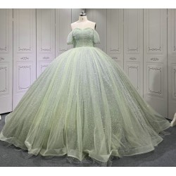 Customized 2024 Sage Green Princess Ball Gown Quinceanera Dress Sequins Beaded Birthday Party Sweet 15 Vestidos De 15 Anos