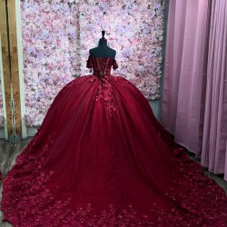 Customized Burgundy Quinceanera Dress Ball Gown 3D Floral Applique Sweet 16 Vestidos De 15 Anos