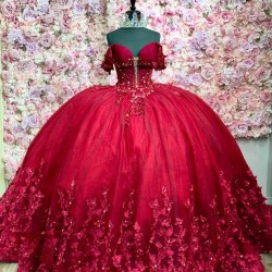 Customized Burgundy Quinceanera Dress Ball Gown 3D Floral Applique Sweet 16 Vestidos De 15 Anos