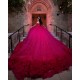 Customized Hot Pink Quinceanera Dress Tiered Ball Gown Gold Lace Applique Sweet 16 Vestidos De 15 Anos