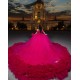 Customized Hot Pink Quinceanera Dress Tiered Ball Gown Gold Lace Applique Sweet 16 Vestidos De 15 Anos