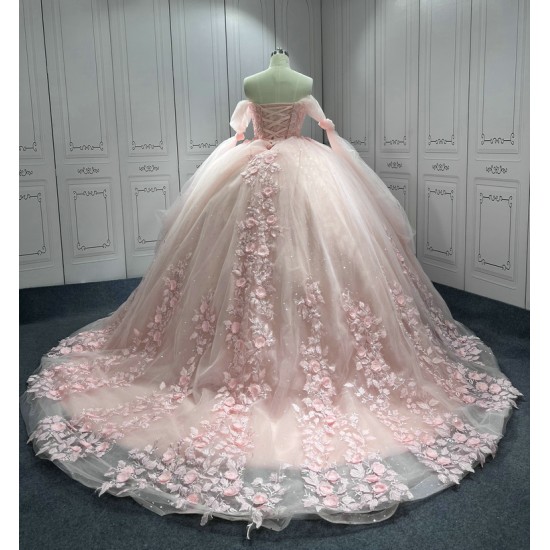 Customized Luxury Ball Gown Pink Quinceanera Dress 2024 Princess 3D Flowers Appliques Vestidos De 15 Anos