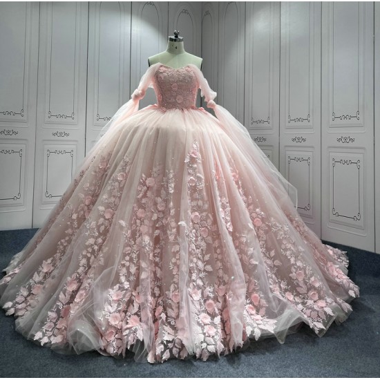 Customized Luxury Ball Gown Pink Quinceanera Dress 2024 Princess 3D Flowers Appliques Vestidos De 15 Anos