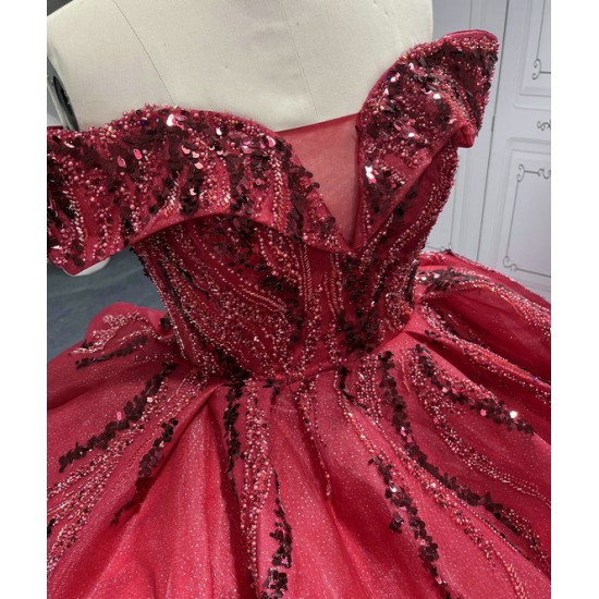 Customized Off Shoulder Ball Gown Red Quinceanera Dress 2024 Princess Flowers Appliques Beading Lace Up Vestidos De 15 Anos