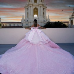 Customized Pink Quinceanera Dress Ball Gown Lace Applique Beading Crystals Bow Corset Sweet 16 Vestidos De 15 Anos