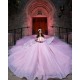 Customized Pink Quinceanera Dress Ball Gown Lace Applique Beading Crystals Bow Corset Sweet 16 Vestidos De 15 Anos