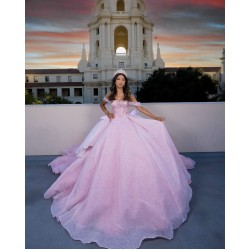 Customized Pink Quinceanera Dress Ball Gown Lace Applique Beading Crystals Bow Corset Sweet 16 Vestidos De 15 Anos