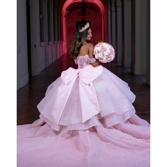 Customized Pink Quinceanera Dress Ball Gown Lace Applique Beading Crystals Bow Corset Sweet 16 Vestidos De 15 Anos