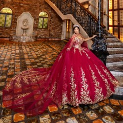 Customized Red Ball Gown Sweet 16 Quinceanera Dresses Lace Up 2025 Evening Formal Party Vestidos De 15 Anos With Cape