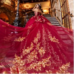 Customized Red Ball Gown Sweet 16 Quinceanera Dresses Lace Up 2025 Evening Formal Party Vestidos De 15 Anos With Cape