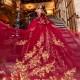 Customized Red Ball Gown Sweet 16 Quinceanera Dresses Lace Up 2025 Evening Formal Party Vestidos De 15 Anos With Cape