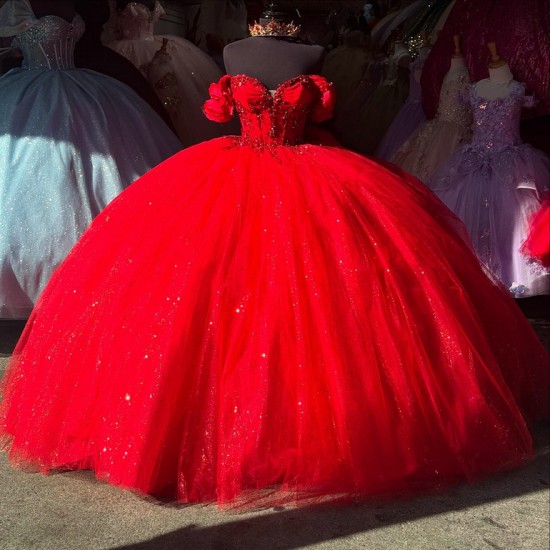 Customized Red Quinceanera Dress Ball Gown Floral Applique Beading Bow Corset Sweet 16 Vestidos De 15 Anos