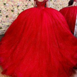 Customized Red Quinceanera Dress Ball Gown Lace Applique Off Shoulder Sweet 16 Vestido De 15 Anos