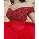 Customized Red Quinceanera Dress Ball Gown Lace Applique Off Shoulder Sweet 16 Vestido De 15 Anos