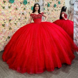 Customized Red Quinceanera Dress Ball Gown Lace Applique Off Shoulder Sweet 16 Vestido De 15 Anos