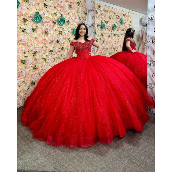 Customized Red Quinceanera Dress Ball Gown Lace Applique Off Shoulder Sweet 16 Vestido De 15 Anos