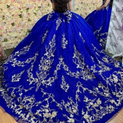 Customized Royal Blue Quinceanera Dresses Vestidos De 15 Anos Party 3D Flower 16 Birthday Princess Ball Gown