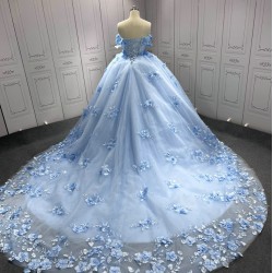 Customized Sky Blue Quinceanera Dresses Flowers Appliques Sweetheart Ball Gowns Princess Vestidos De 15 Anos