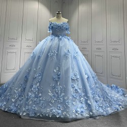 Customized Sky Blue Quinceanera Dresses Flowers Appliques Sweetheart Ball Gowns Princess Vestidos De 15 Anos