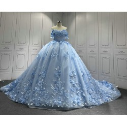 Customized Sky Blue Quinceanera Dresses Flowers Appliques Sweetheart Ball Gowns Princess Vestidos De 15 Anos