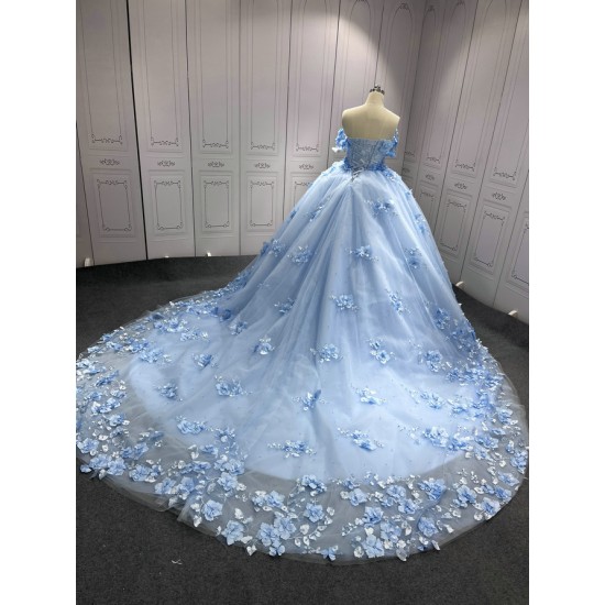 Customized Sky Blue Quinceanera Dresses Flowers Appliques Sweetheart Ball Gowns Princess Vestidos De 15 Anos