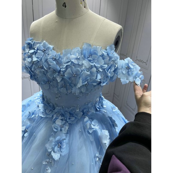 Customized Sky Blue Quinceanera Dresses Flowers Appliques Sweetheart Ball Gowns Princess Vestidos De 15 Anos