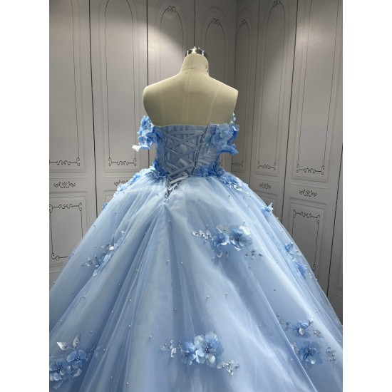 Customized Sky Blue Quinceanera Dresses Flowers Appliques Sweetheart Ball Gowns Princess Vestidos De 15 Anos