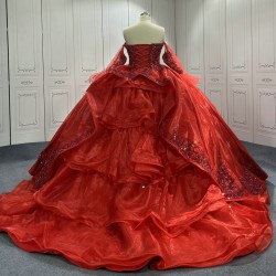 Detachable Sleeve Burgundy Quinceanera Dresses for Girls Sequined Ball Gown Vestido De 15 Anos Custom Made