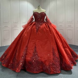 Detachable Sleeve Burgundy Quinceanera Dresses for Girls Sequined Ball Gown Vestido De 15 Anos Custom Made