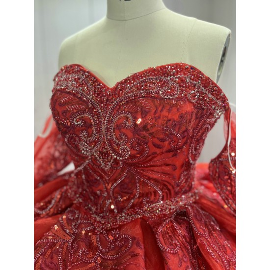 Detachable Sleeve Burgundy Quinceanera Dresses for Girls Sequined Ball Gown Vestido De 15 Anos Custom Made