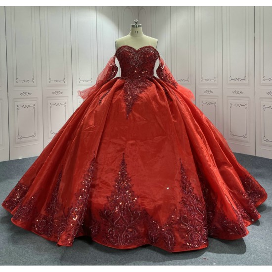 Detachable Sleeve Burgundy Quinceanera Dresses for Girls Sequined Ball Gown Vestido De 15 Anos Custom Made