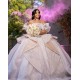 Detachable Sleeve Champagne Quinceanera Dress Sweet 15 Gowns Sequin Vestidos De 15 Anos With Bow