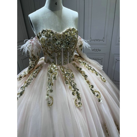 Detachable Sleeve Pink Quinceanera Dresses Lace Appliques Strapless Vestidos De 15 Anos Customised With Bow